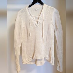 J.Crew Lace-up Linen Blend Knit Sweater Ivory size small
